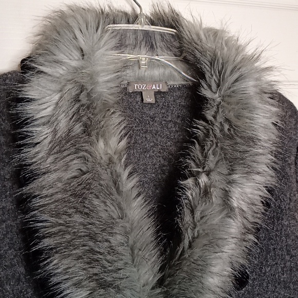 Roz & Ali Gray Wool Velvet Trim Blazer Jacket Coat w/Faux Fur Collar Siz… - Picture 8 of 9